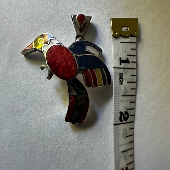 Peruvian 950 Sterling Silver Hummingbird Pendant | Handcrafted Mosaic Inlay - Picture 3 of 9